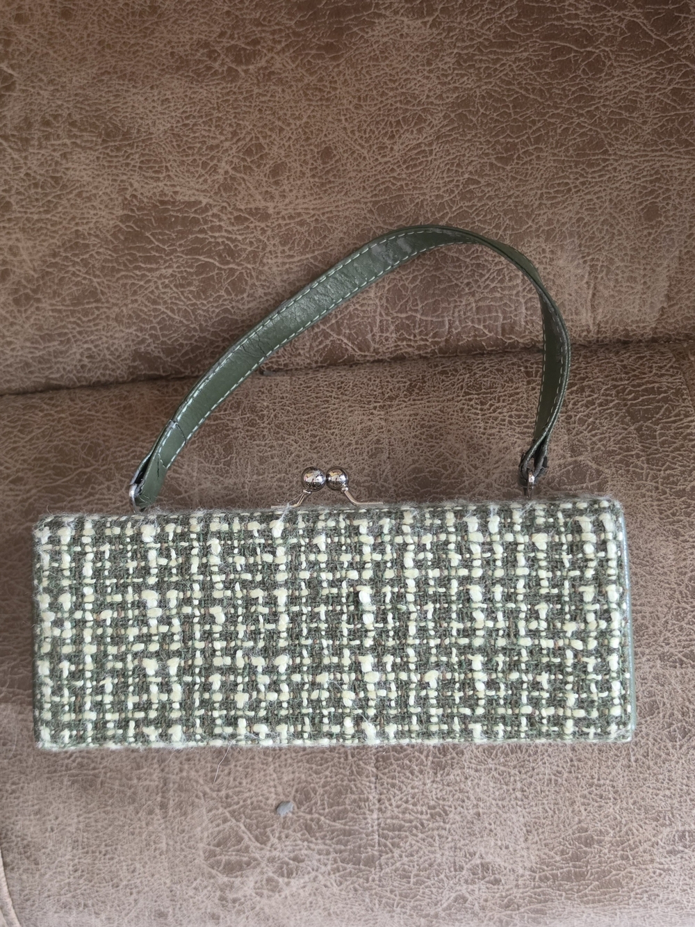 Olive Tweed Top-Handle Women's Clutch